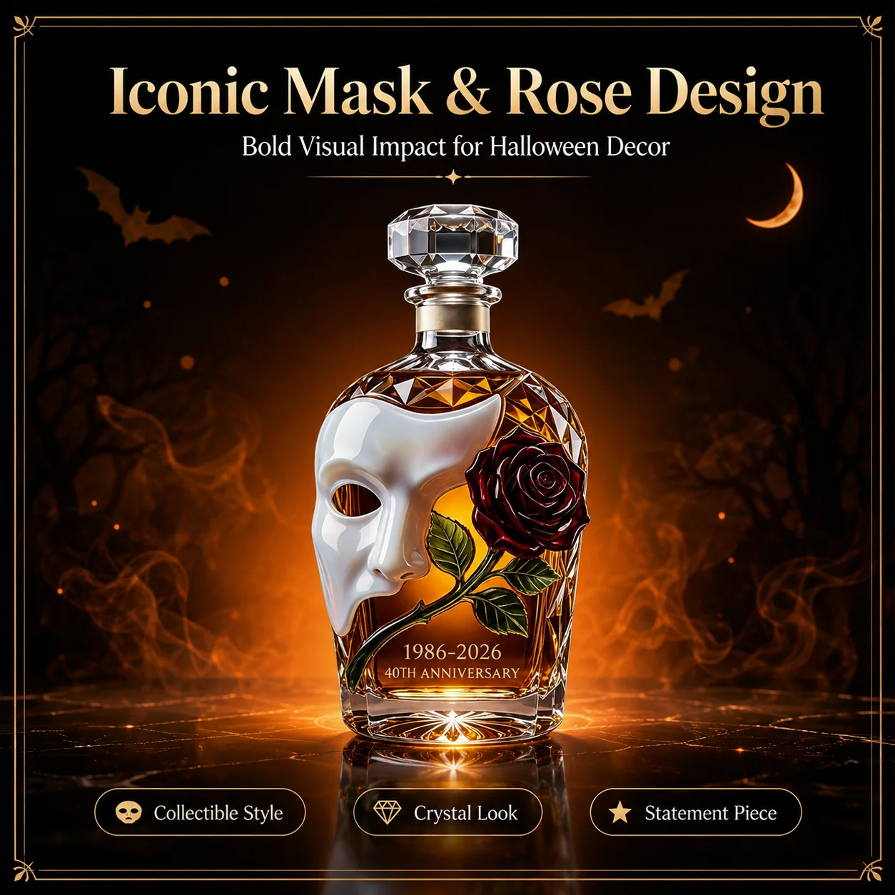 Creative Mask Style Glass Wine Bottle, Novelty Decor Bottle for Halloween Party Bar Tabletop Ornament Home Decoration