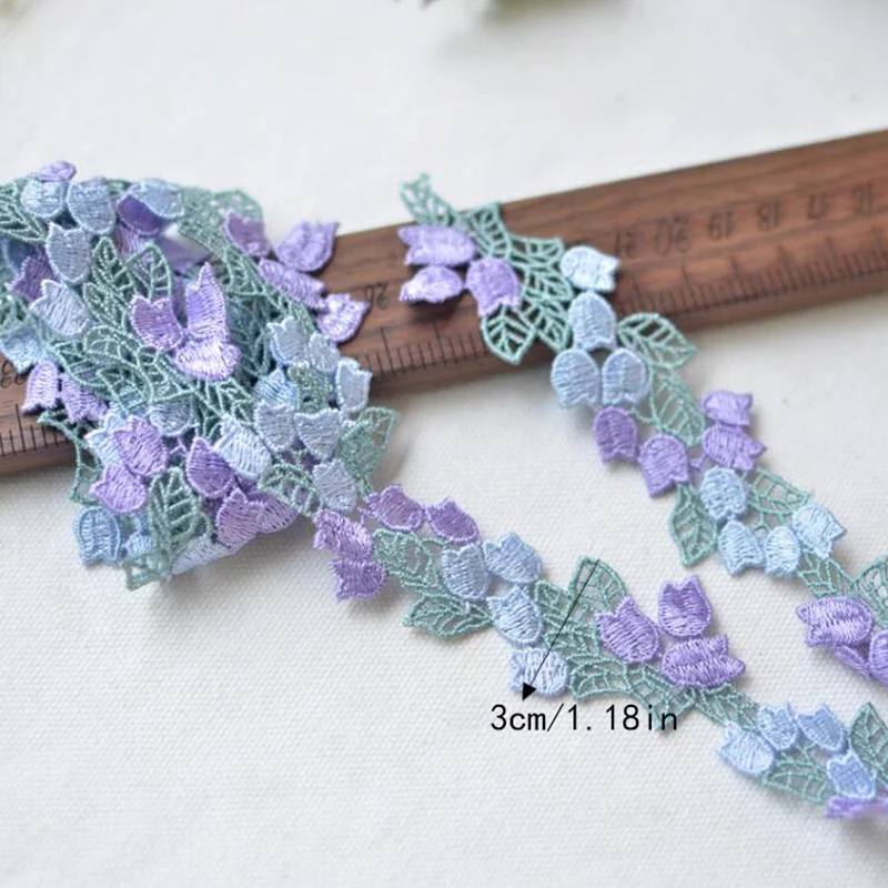 1 Yard Pink Purple Green Embroidery Fluorescent Rose Lace DIY Various Skirts Clothing Accessories 3CM Wide