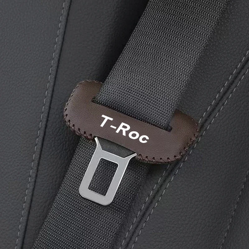 2pcs PU Leather Car Seat Belt Buckle Clip Cover Protector Anti-Scratch Case For VW T-ROC T ROC