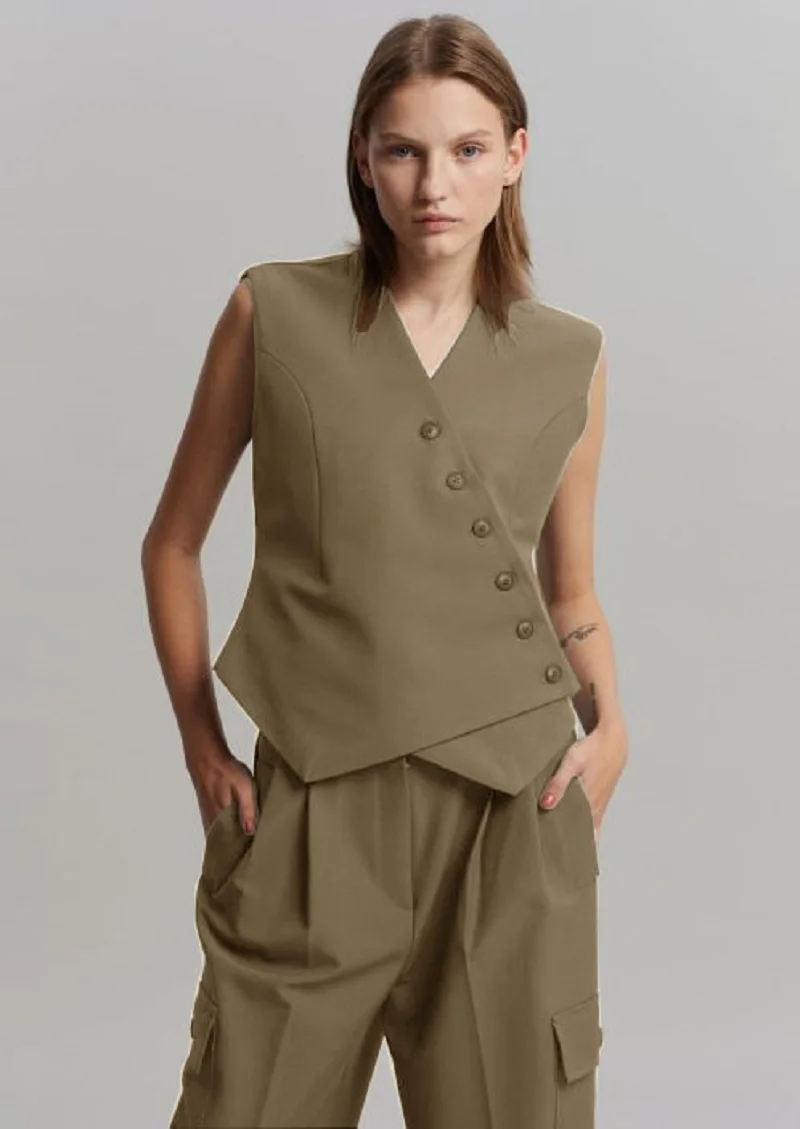 Chaleco asimétrico de punto para mujer, ropa ajustada con botones, Top a medida de alta calidad, moda de verano, 2024