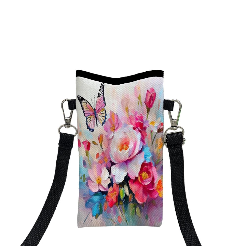 

Colorful Flowers Butterflies FashionMobilePhoneBag Multifunctional Crossbody PhoneBag Adjustable Strap Shoulder Bag ForWomen12.4
