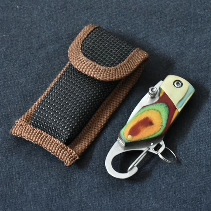 Mini Wood Handle Keychain Pocket Knife Stainless Steel Camping Small Mini Portable Knife Peeler Fixed Blade Multi EDC Tool