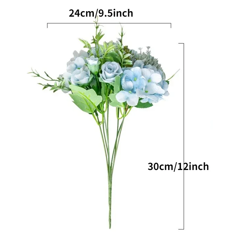 

Artificial Silk Rose Bouquet with Faux Dandelion & Hydrangea - Fake Flowers for Wedding, Bride, Party & Home Decoration Comb