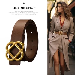 Women's Genuine Leather Belt Flower Shaped Buckle All Match Belts for Dress Sweater Coat Suit Jeans