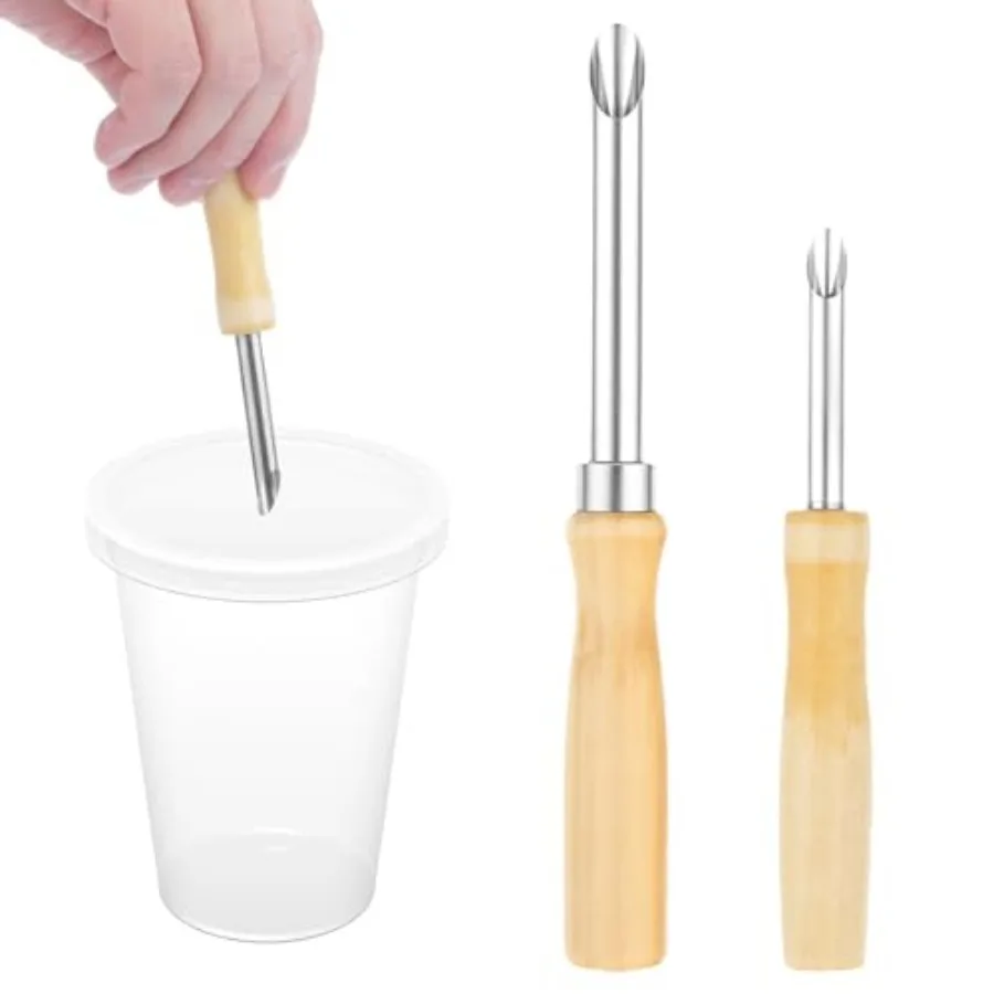 

2Pack Stainless Steel Straw Hole Puncher, Circular Straw Hole Punch with Wood Handle, Lemonade Cup Holes Puncher for Lemonade S
