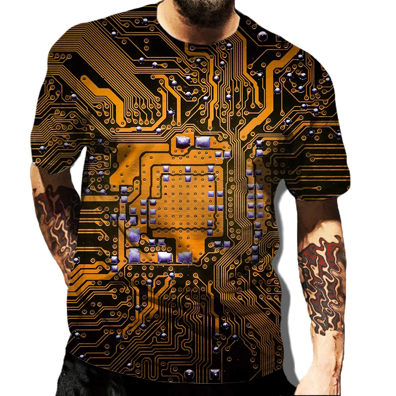 3D Circuit Board Electronic Chip Graphic T Shirts for Men Clothing Cool Motherboard CPU Mainboard T-shirt Short Sleeve Tops Tees