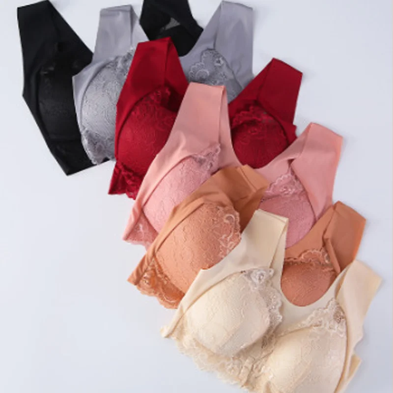 1 pz moda seta del ghiaccio senza soluzione di continuità reggiseno di pizzo sexy supporto superiore biancheria intima senza anello in acciaio confortevole reggiseno per dormire di grandi dimensioni gilet bralette