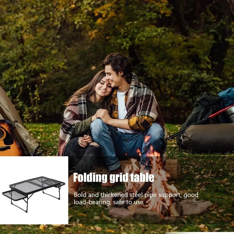 Camping Grid folding Table Portable Picnic Mesh Table Aluminum alloy 2 Fold camp desk With 2 extension tables board Grill Table