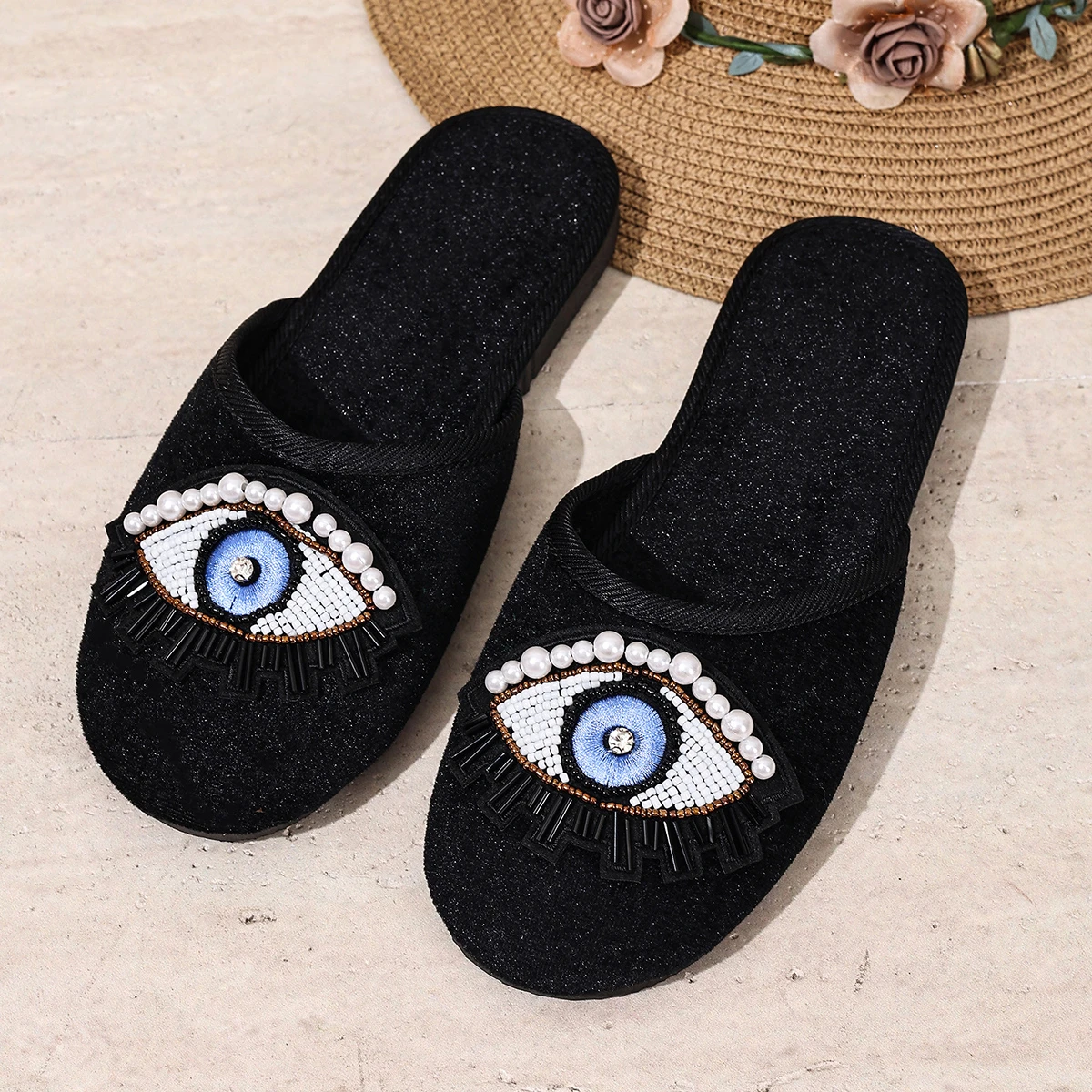 Embroidery Garments - Женские бархатные тапочки-мюли с закрытым носком,