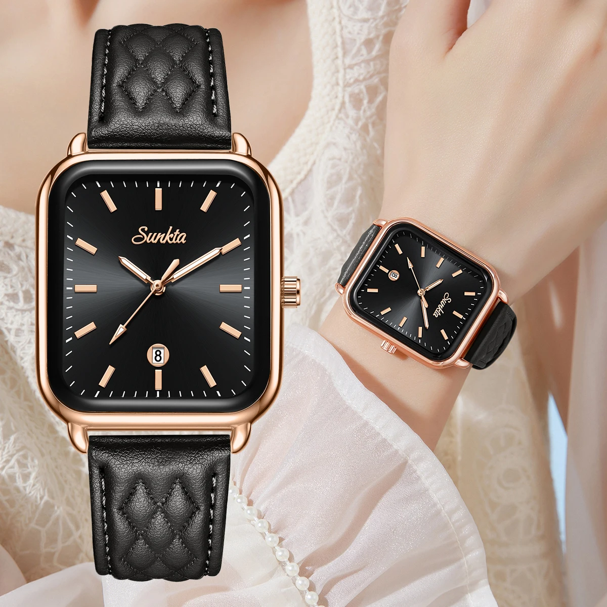 SUNKTA 2026 Elegante Damenuhr, modische Freizeituhr, leuchtender Kalender, Quarz-Armbanduhr, Damengeschenk, Uhr für Frauen, reloj+BOX