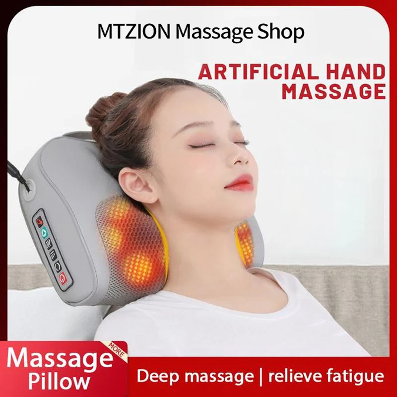 Massage Pillow Neck Massager Pillow for Abdomen,Legs,Waist with 3 Gear 20 heads Hot Compress,Kneading,Pain Relief,Massage Relax