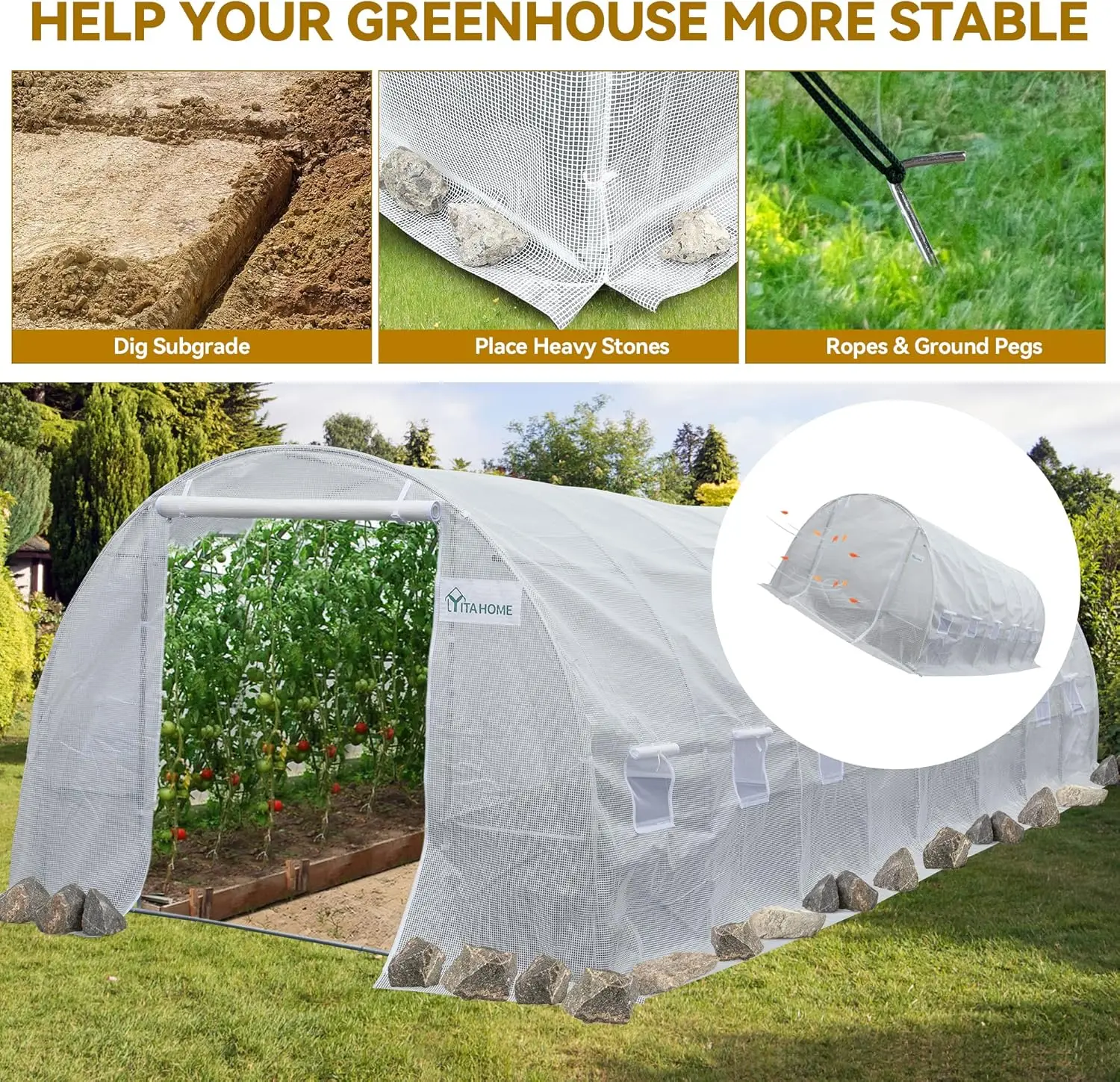 Yitahome 26'X10'X7' Greenhouses Heavy Duty Large Greenhouses Walk In Green Houses Tunnel Green House Outdoor Gardening Upgraded