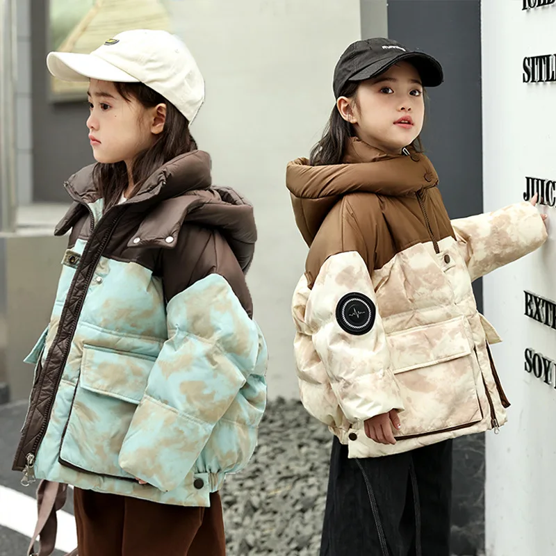 RAISE Winter Down Jacket For Girl Gradient Patch Hooded Down Jacket For Teen Girl Warm Thick Kid Girl Coat 3-10 Years Girl Parka