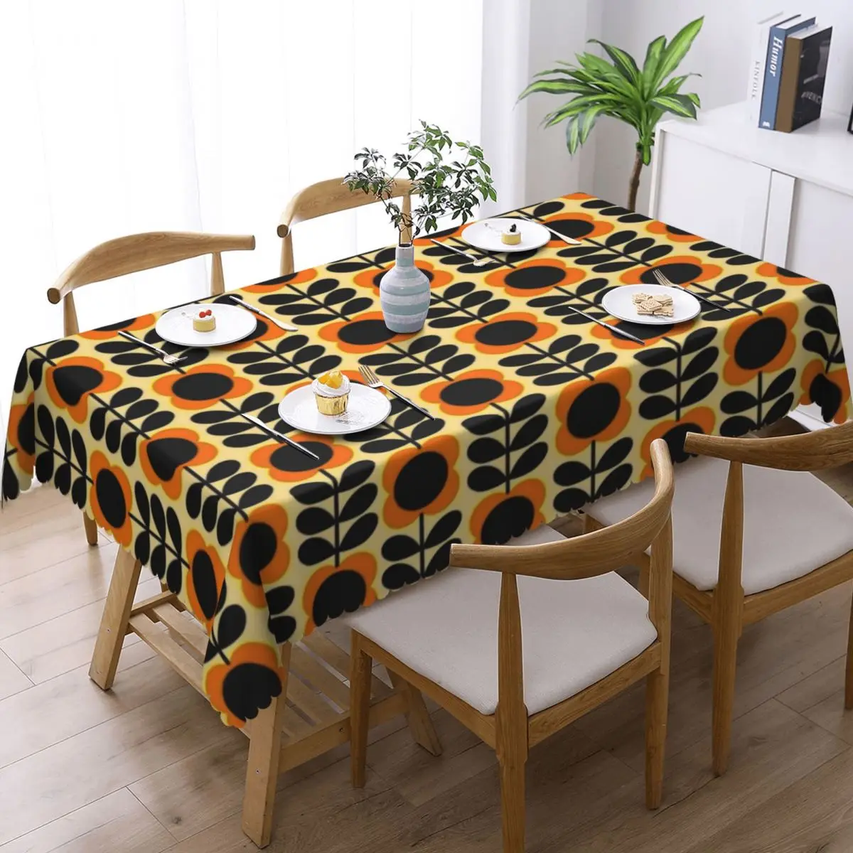 Custom Rectangular Fitted Orla Kiely Multi Stem Flowers Table Cloth Oilproof Tablecloth Outdoor 45