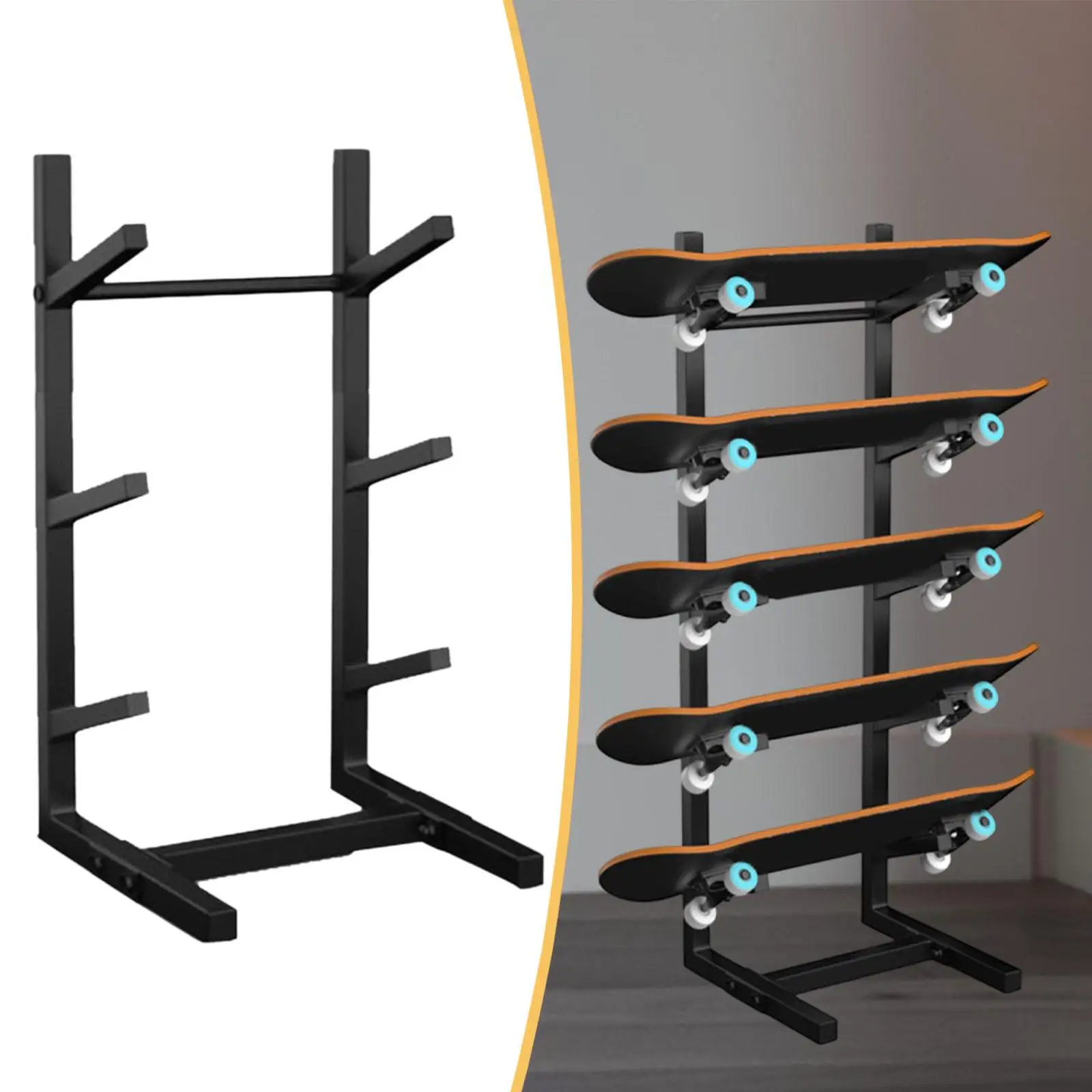 skateboard-rack-heavy-duty-double-kick-longboard-shelf-black-floor-standing-skateboard-holder-snowboard-storage-display-stand