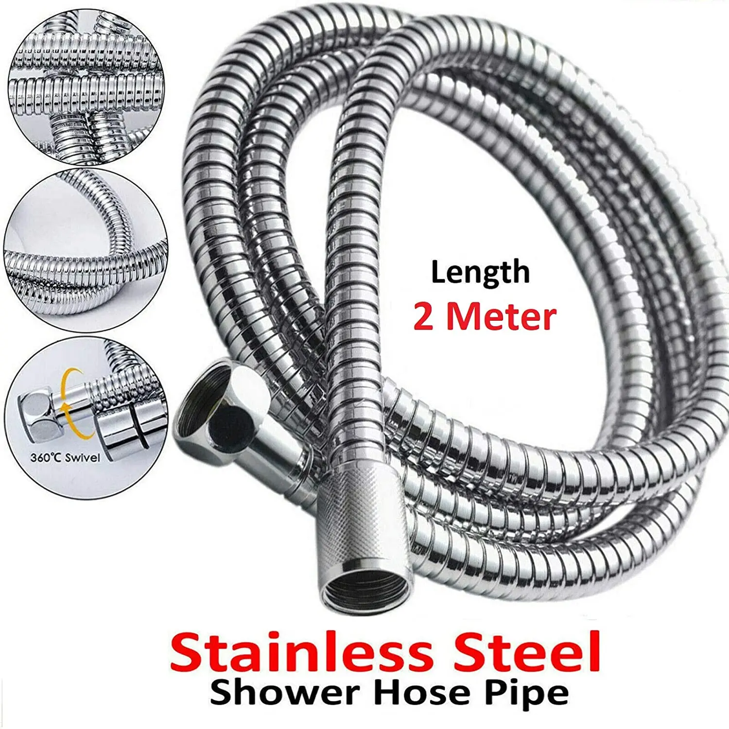 Stainless Steel Chrome Shower Hose Pipe Universal Standard Fitting Leakproof High Pressure Resistance  Plumbing Bathroom