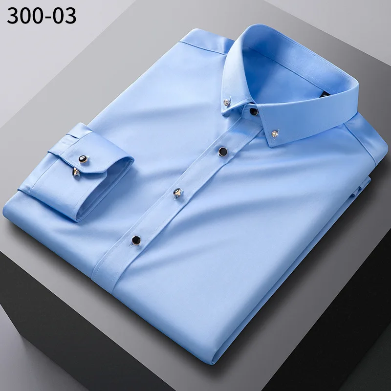 New men\'s long-sleeved shirt formal drill button silk smooth non-ironing leisure high quality breathable slim fashion