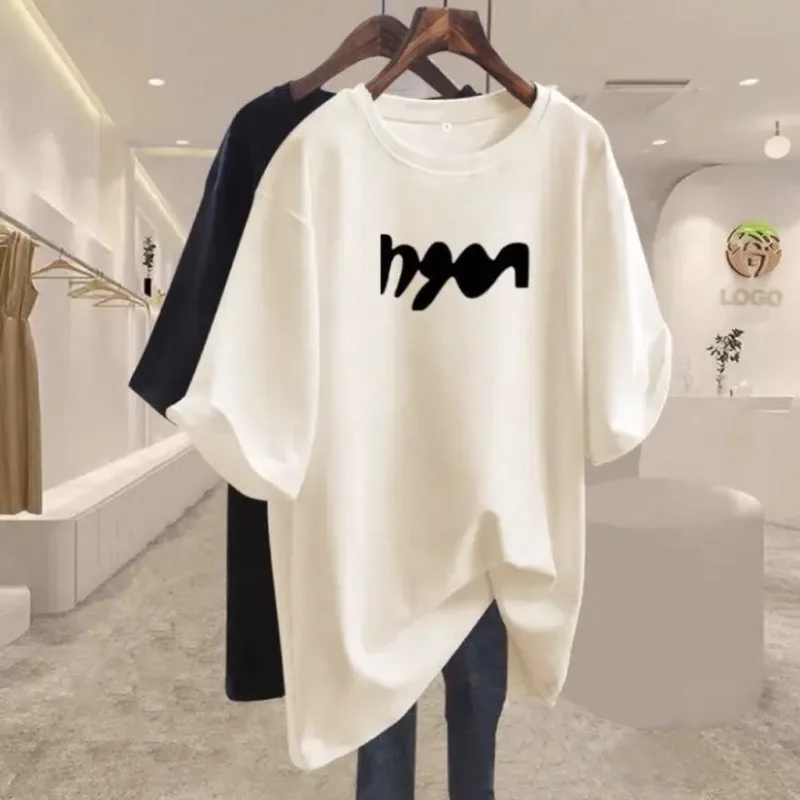 

Summer Letter Printed O-neck T-shirt Vintage Basic Short Sleeve Top Tee Women Clothing Loose Casual 100% Cotton Pullovers