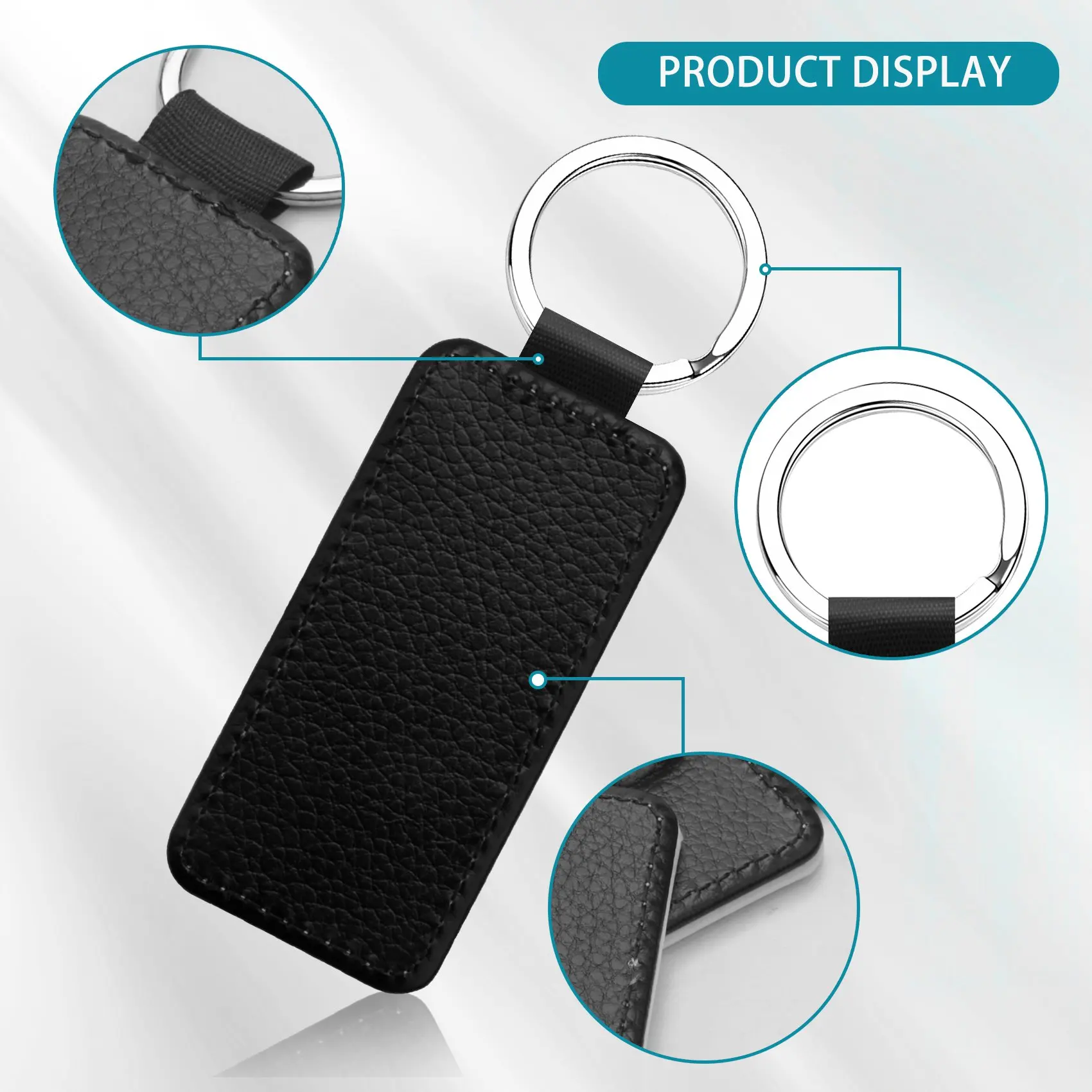 พวงกุญแจหนัง MDF ทรงสี่เหลี่ยมผืนผ้าว่างเปล่าพวงกุญแจถ่ายโอนความร้อนชุดเครื่องประดับ10ชิ้น