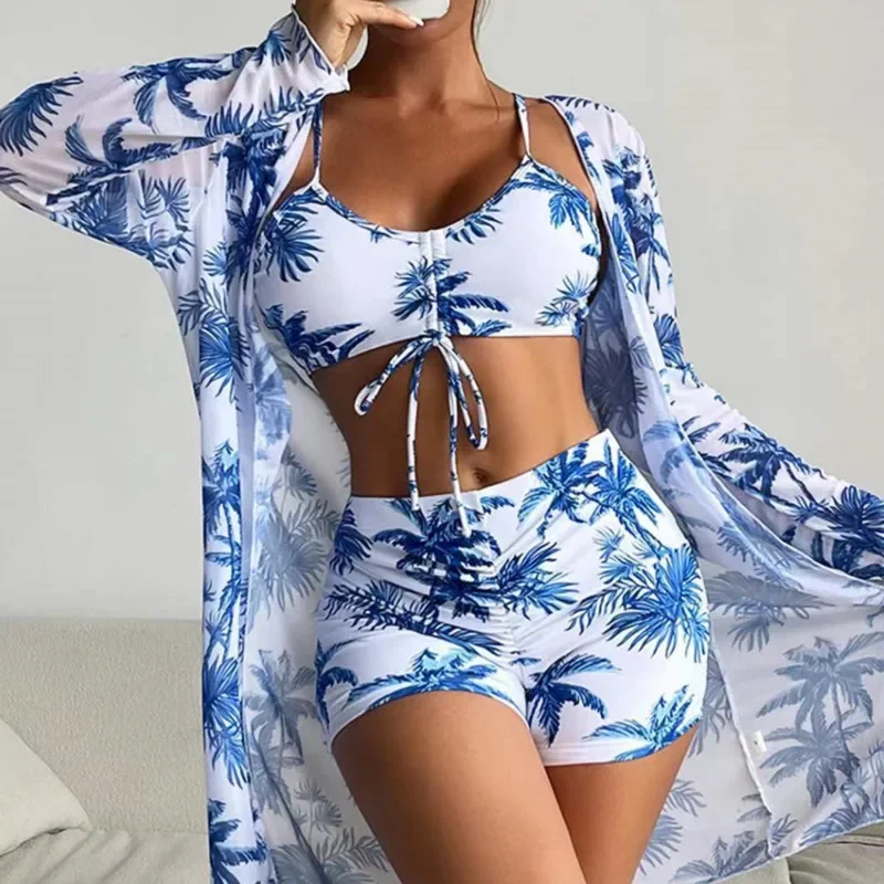 Summer 2026 Print Swimsuits Tankini Sets Female Swimwear Sports Beach Wear Three-Piece Bathing Suits Pool Women's Swimming Suit