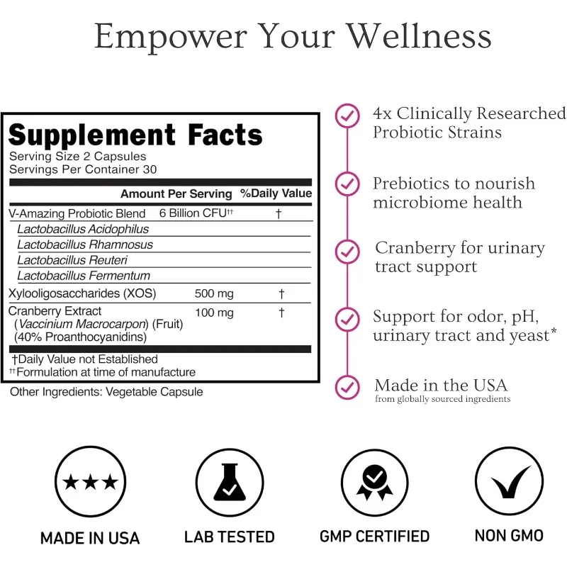 probióticos + prebióticos comprimidos de cranberry, equilíbrio de pH, suporte imunológico, saúde de microbiota, Lactobacillus acidophilus, 60 cápsulas