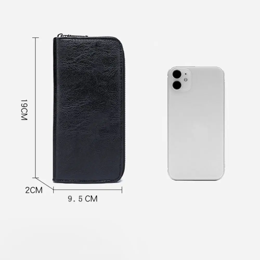 Nova carteira de couro pu de grande capacidade com zíper porta cartão cor sólida bolsa de telefone masculina