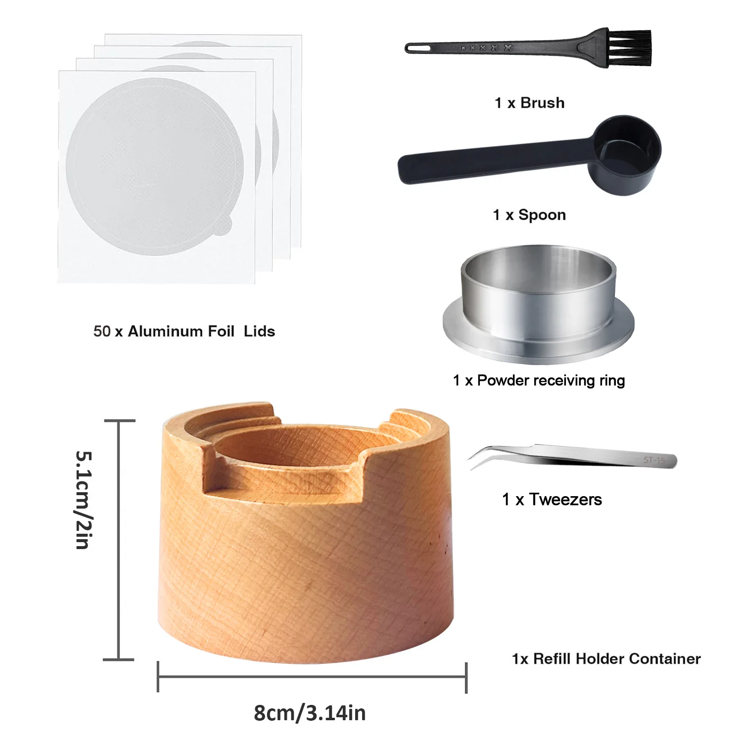 

Coffee Capsules Reusable Vertuo Wood Base Powder Filler Aluminum Foil Seal Cap Stainless Steel Powder Ring