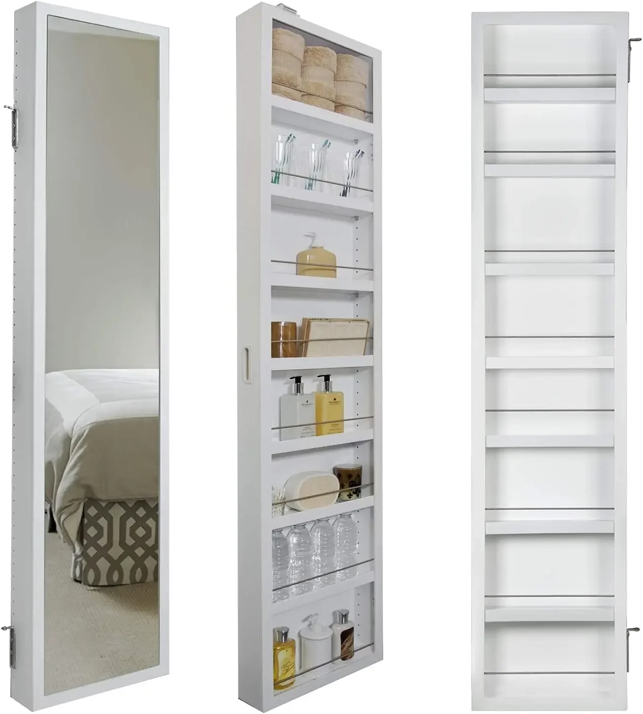 Mirrored Behind The Door Adjustable Medicine Cabinet, Kitchen & Bathroom Storage Cabinet