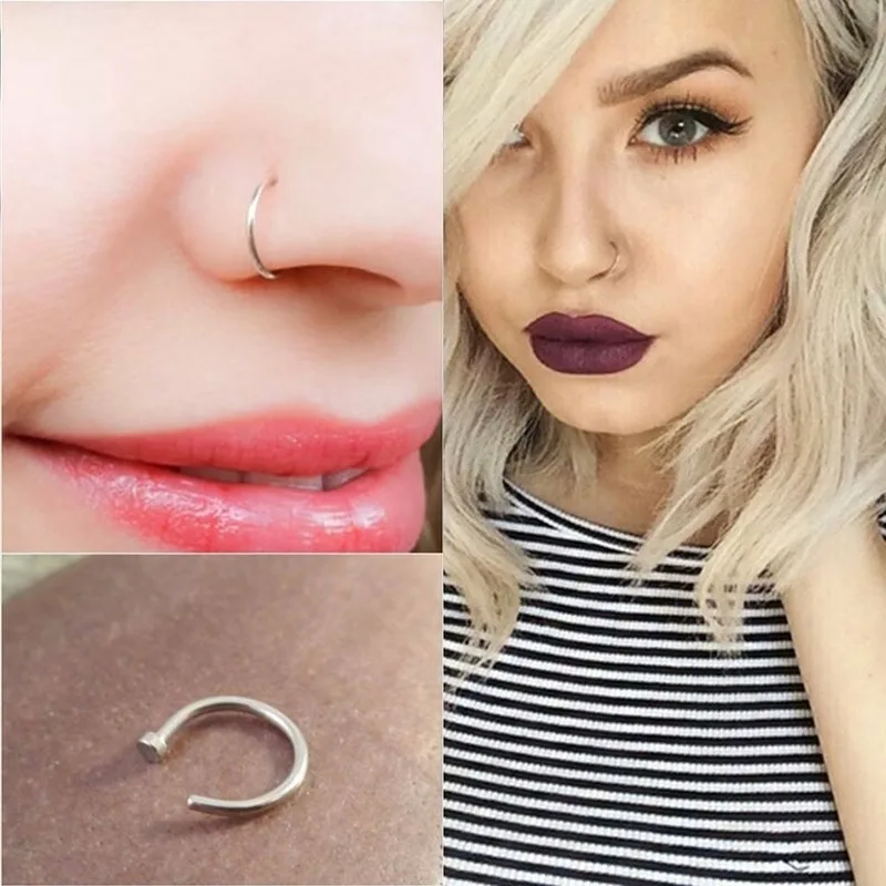 1pc Nose Ring Clips Septum Ring Hoop Cartilage Tragus Helix Small Piercing Nose Rings  For Women Body Jewelry Accessories