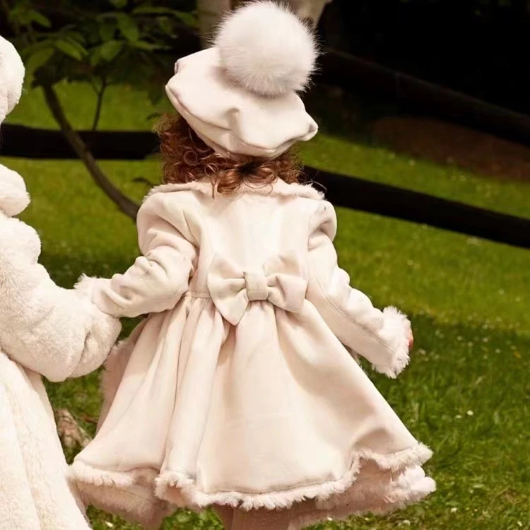 1-12Y Baby Girl Autumn Winter Handmand Customized Palace England Spanish White Princess Wool Coat for Casual