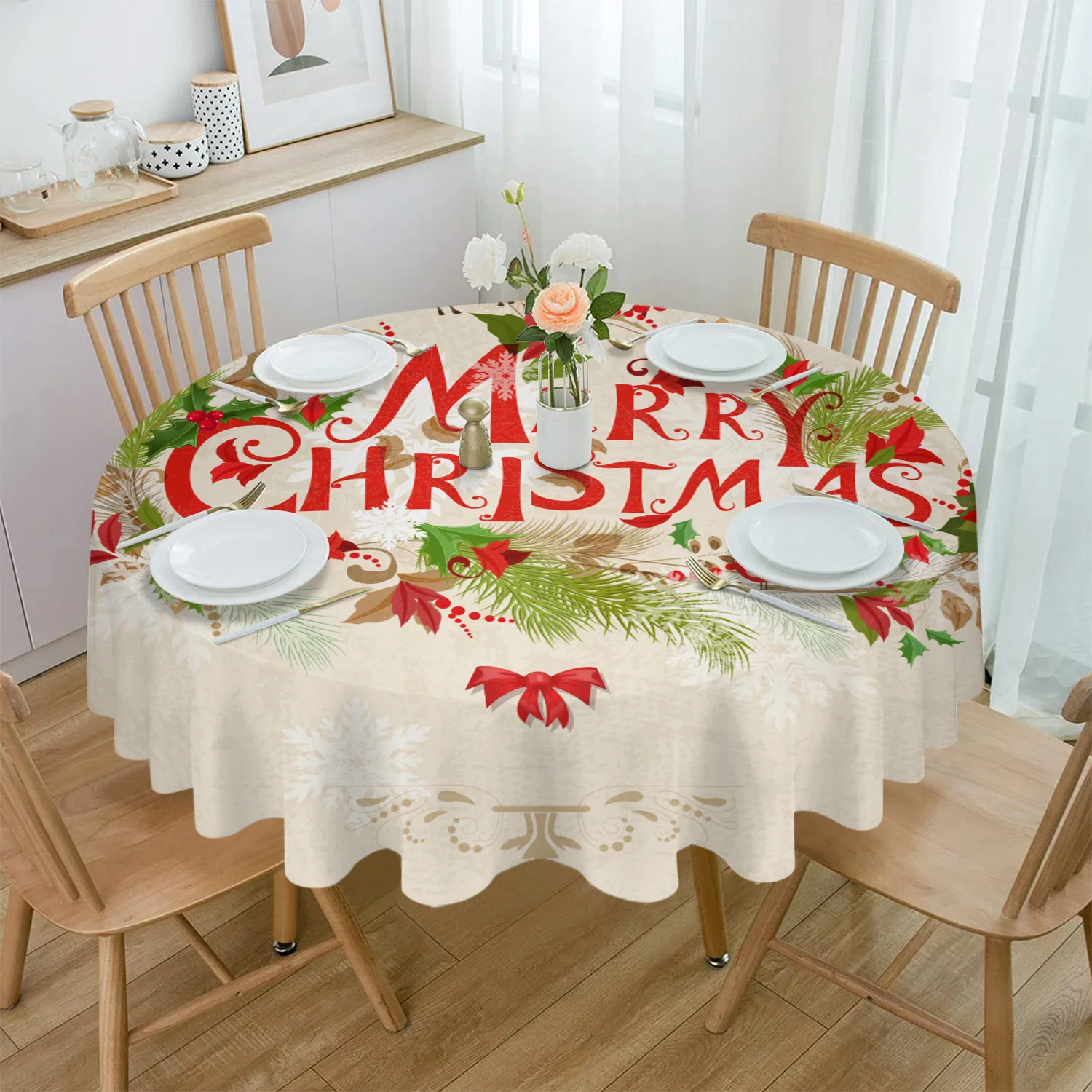 

Christmas Deer Round Tablecloth Waterproof Wedding Decor Table Cover Christmas Party Decorative Tablecloth