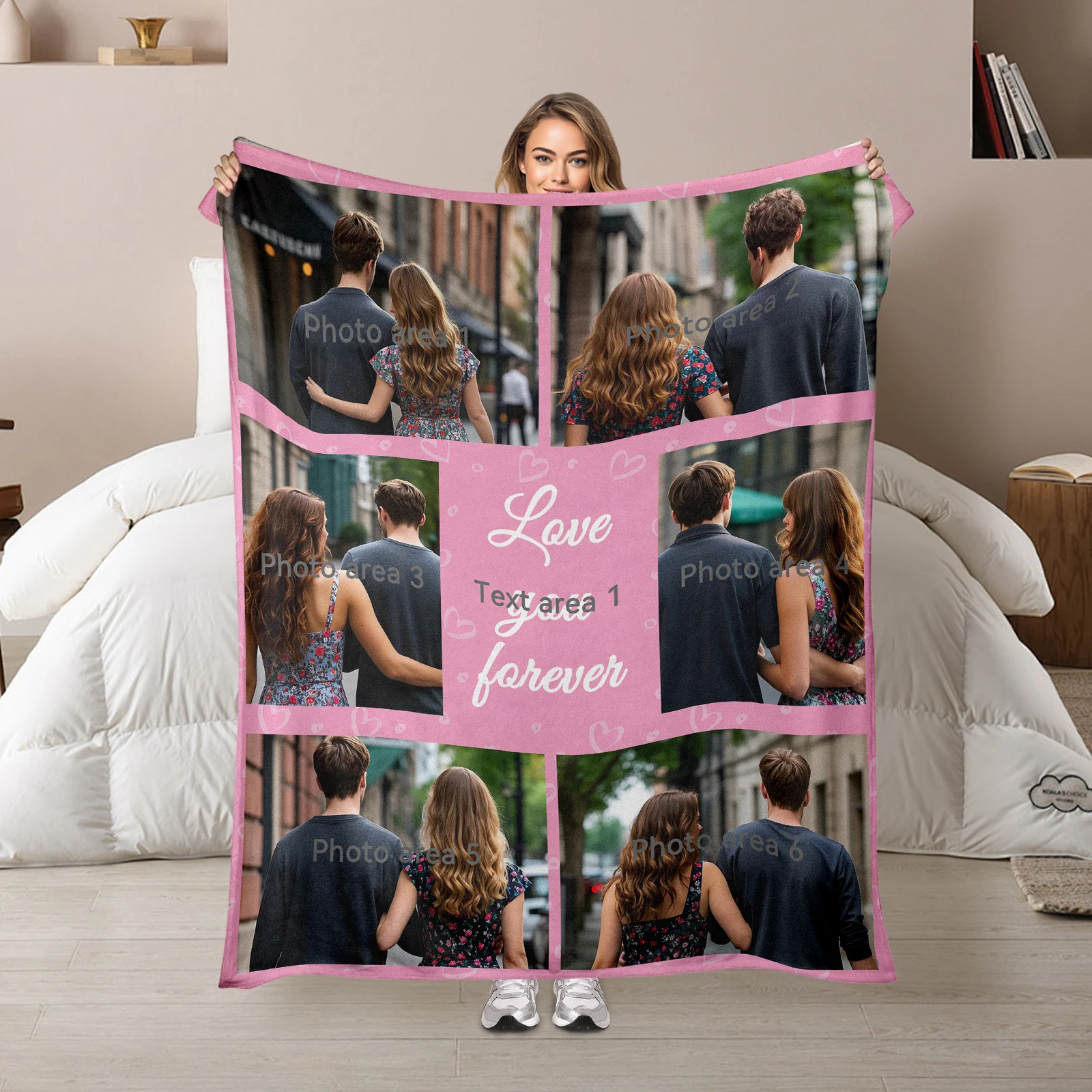 Cozy Valentine Flannel Blanket Offering Six Picture Slots And One Custom Text To Cherish Precious Moments