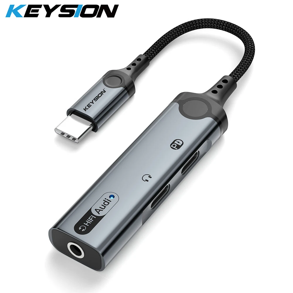 kEYSION 3 in 1 Typ C auf 3,5 mm Kopfhörerverstärker DAC USB-C Audio Jack Adapter PD60W Kopfhörer-Splitter für iOS Android Win10