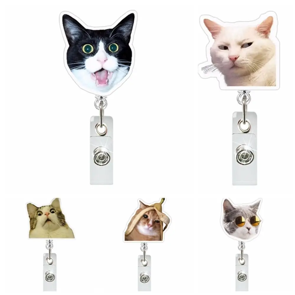 Funny Cat Nurse Badge Reel Kitten Animal Cat Expression ID Card Holder Acrylic Work Card Retractable Badge Holder Keys Lanyard