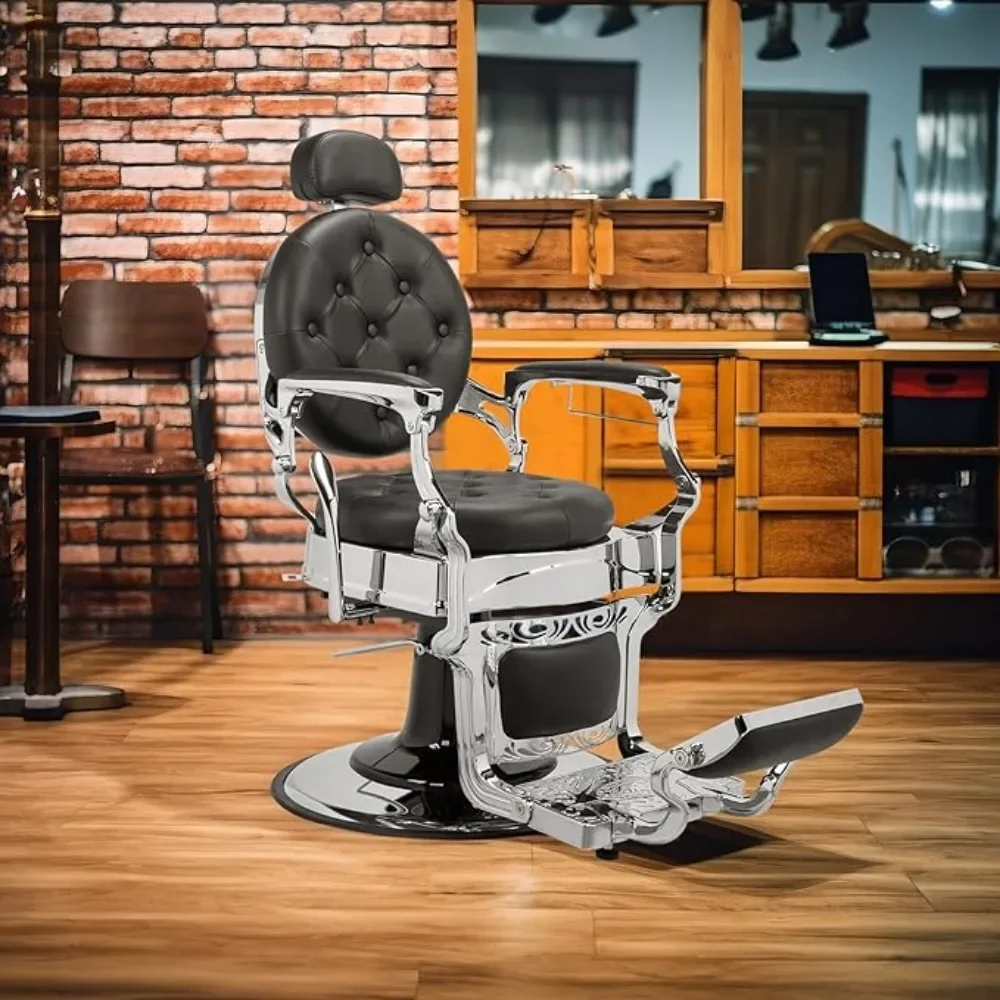 Barber Chairs,Recline Barber Chair Hydraulic with Headrest, Supports up to 700lbs & 360°Rotatable,Salon Beauty Shampoo Equipment