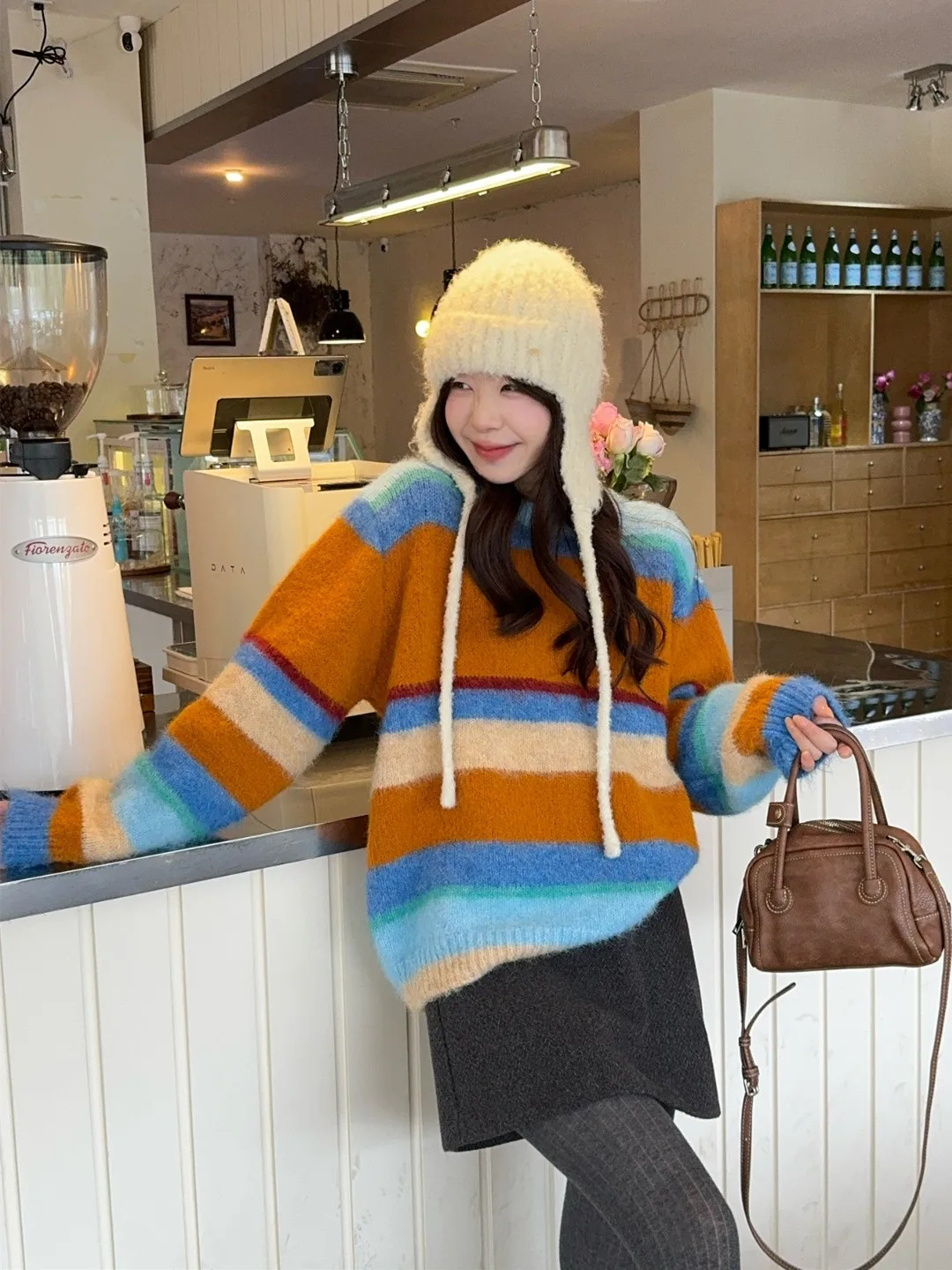 

plus Size Women's Thiened Oversized Striped Color Blo Sweater Coat Warm Comfortable Korean Sle Autumn Winter New Arrival
