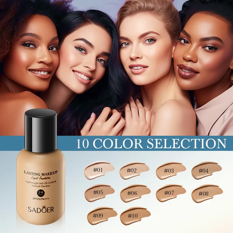 10 farben Matte Weiche Basis Lange Tragen Öl Kontrolle Flüssigkeit Basis Creme Bleaching Feuchtigkeitsspendende Foundation Flüssiges Make-Up 40 ML