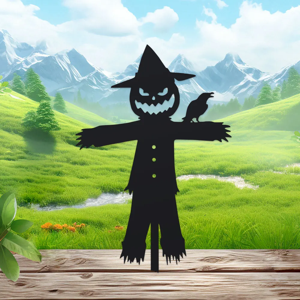 1pc Halloween Evil Scarecrow Garden Stake - Decorative Metal Art, Silhouette Yard Art, Outdoor Fairy Theme Decor, Floor Mounted