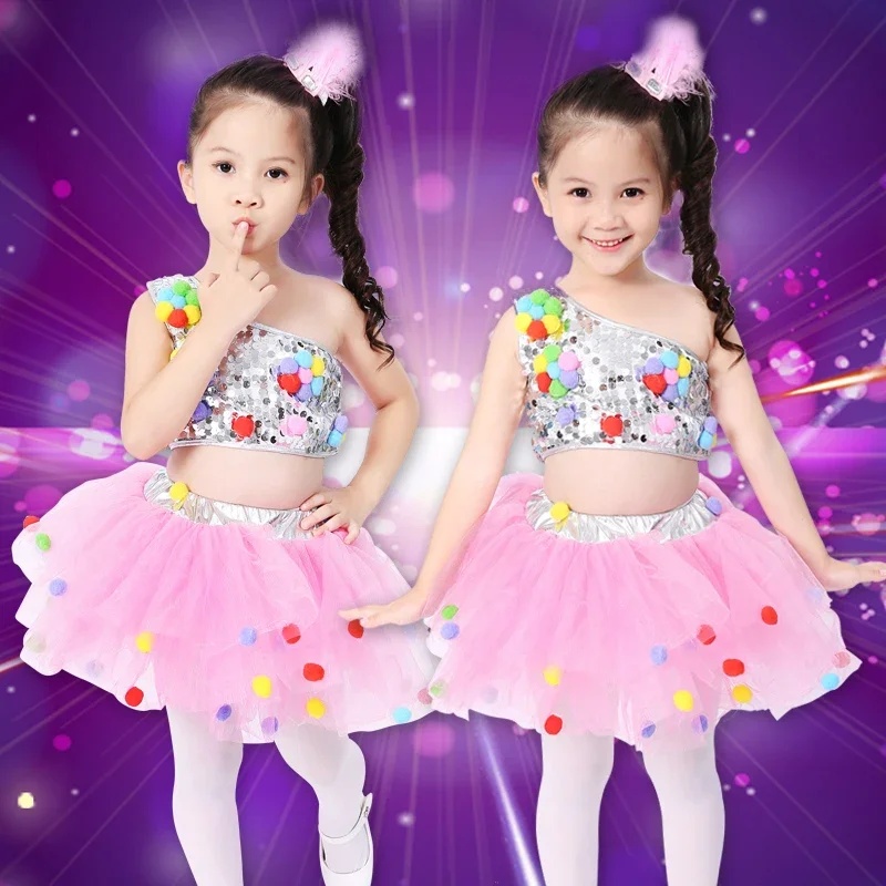 Children's Dance Stage Costume for Girls Modern Kids Jazz Dance Costumes Sequin Clothes for Salsa Contemporary Dance Costumes