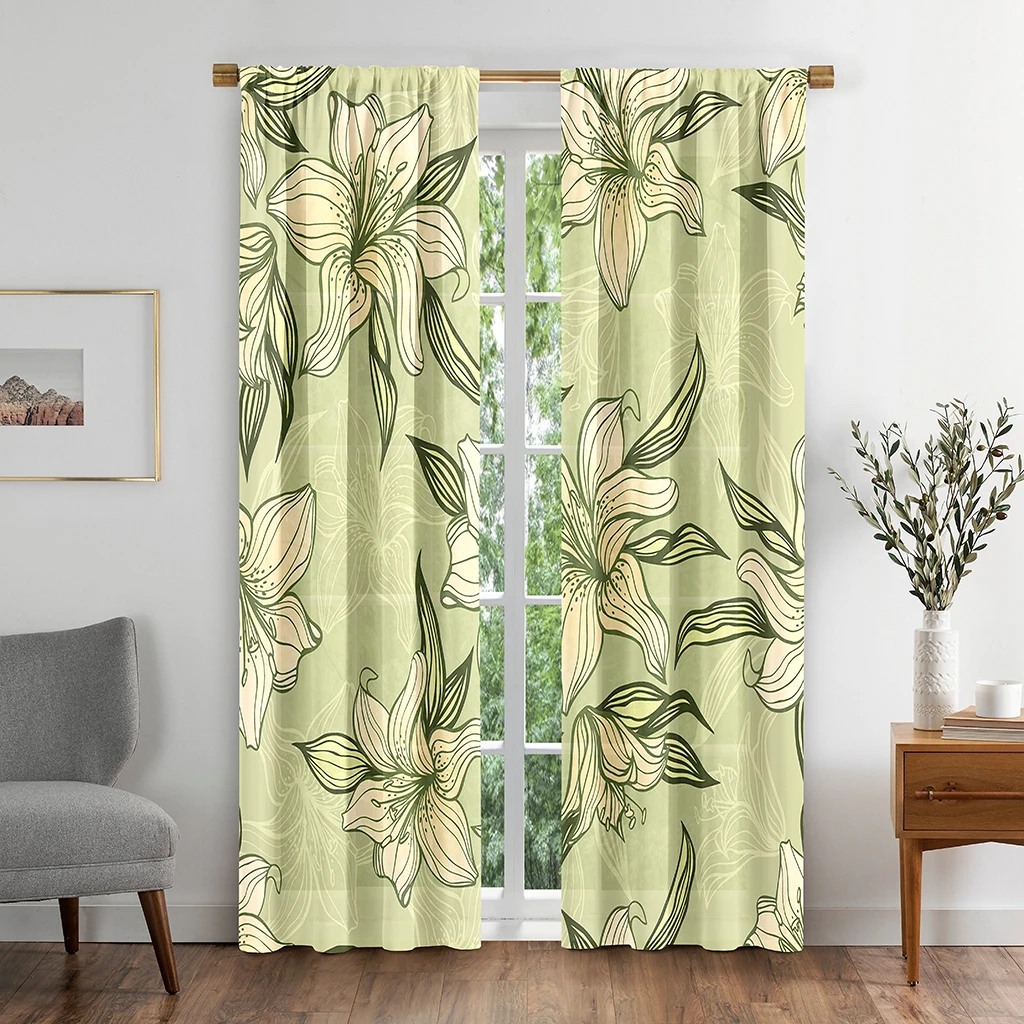 

Blooming Greenish Lily Flowers Garden Blackout Window Curtain for Living Room Bedroom Bathroom Kicthen Door Cupboard Decor Hooks