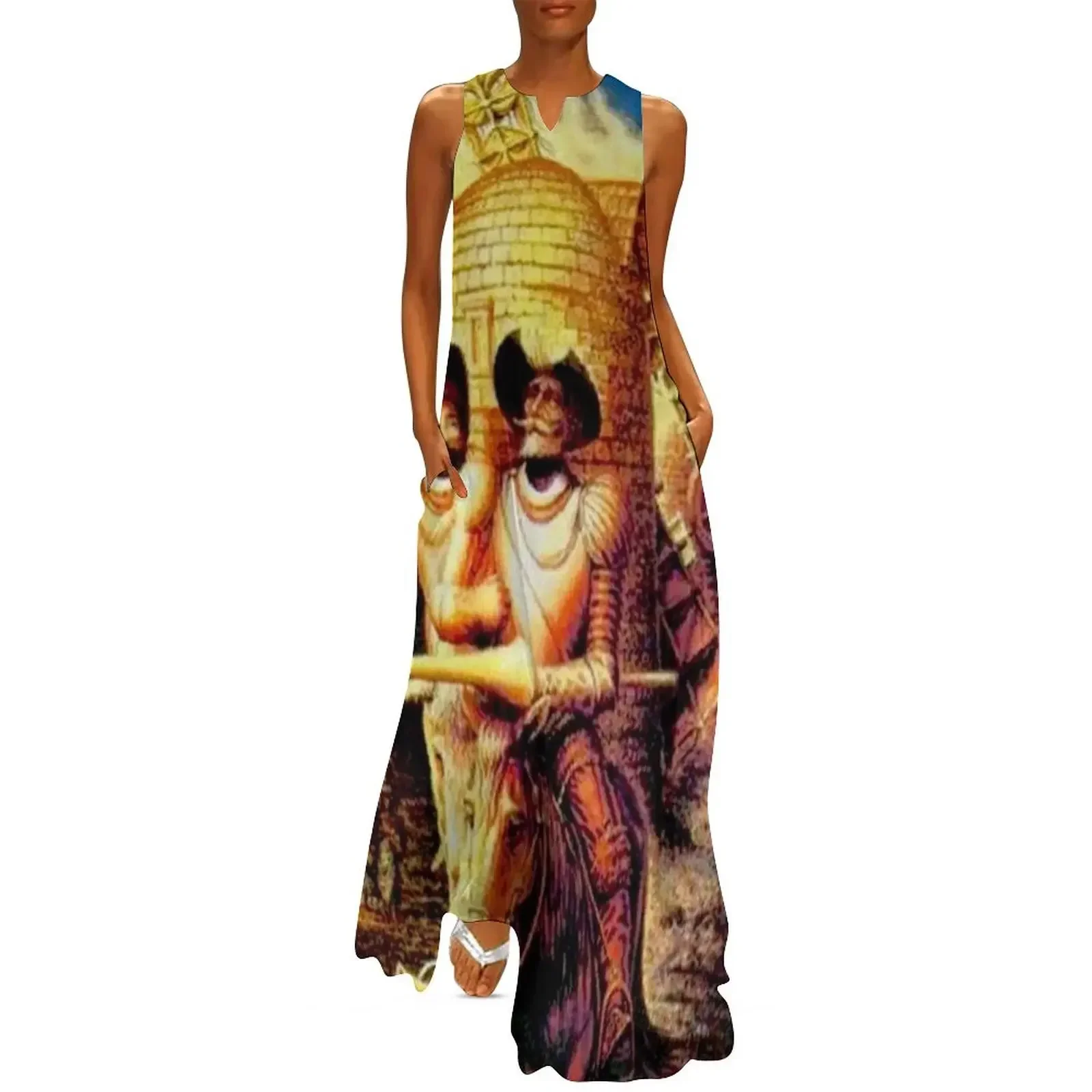 

DON QUIXOTE : Vintage Abstract Tilting at Windmills Print Long Dress clothing women summer 2025 womans clothing Dress