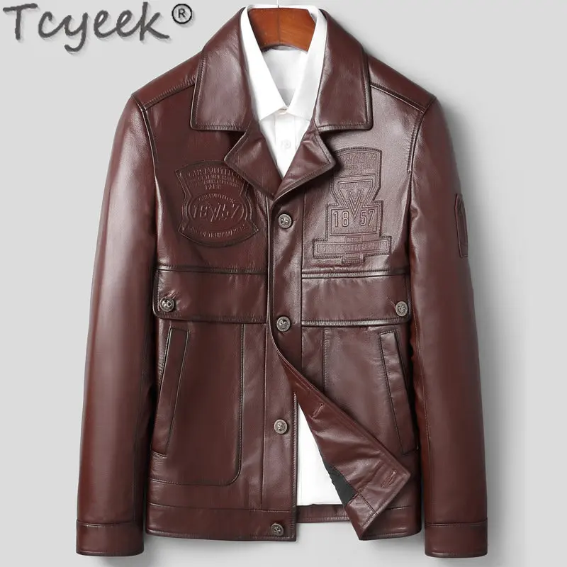 

Tcyeek Genuine Leather Man Jackets Business Casual Thin Leather Coat Fashion Top Layer Cowhide Spring Fall Men Clothing Tide LM