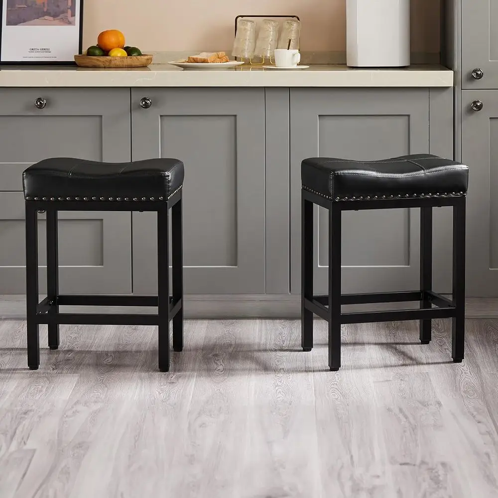 

Bar Stools Set o 2, 24 Inch Counter Height Stools, PU Leather Upholstered Bar Chairs with ootrest, ern Bar Stools or Kitchen Isl