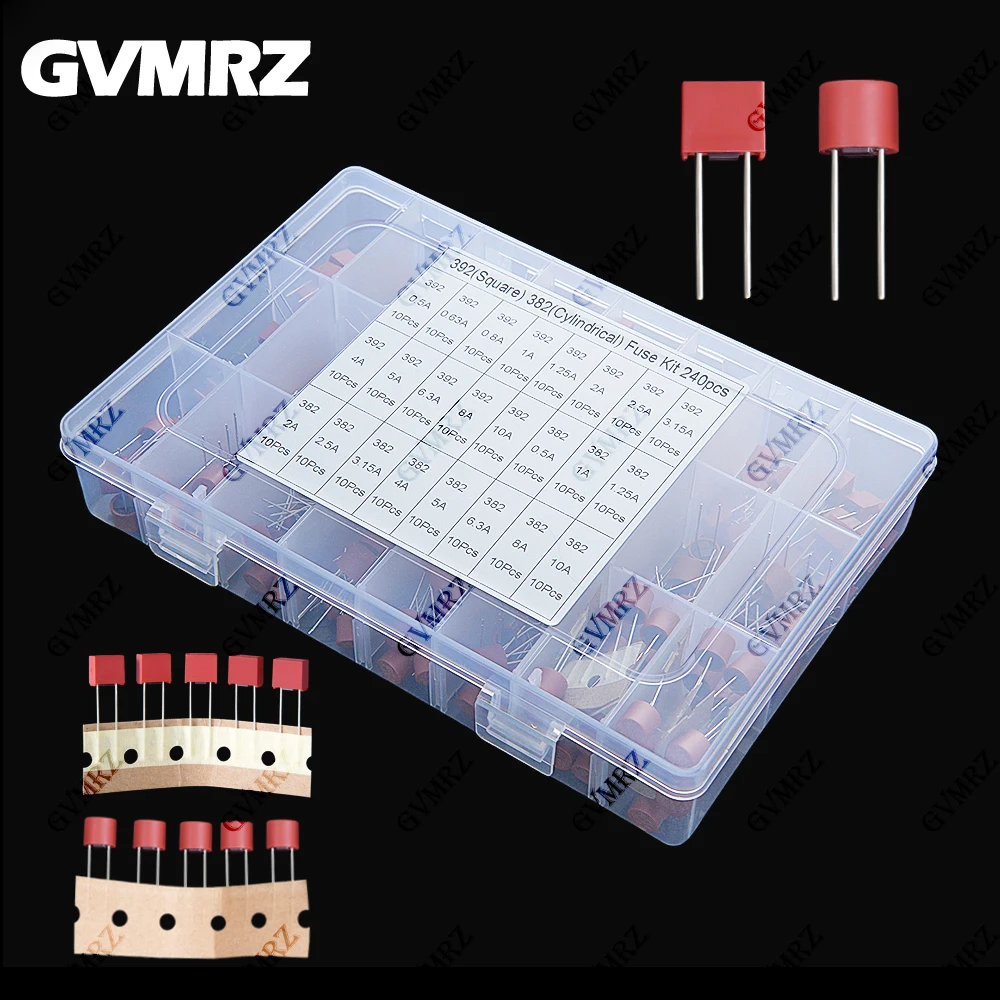 240pcs 392 Square Fuse 382 Round Fuse DIY Kit 0.5A/0.63A/0.8A/1A/1.25A/2A/2.5A/3.15A/4A/5A/6.3A/8A/10A Fuses For LCD TV Power