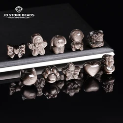1 Pc Natural Stone Obsidian Carved Bead Cartoon Cat Patterned Bead With Hole Pendant For Jewelry Making Diy Necklace Bracelet