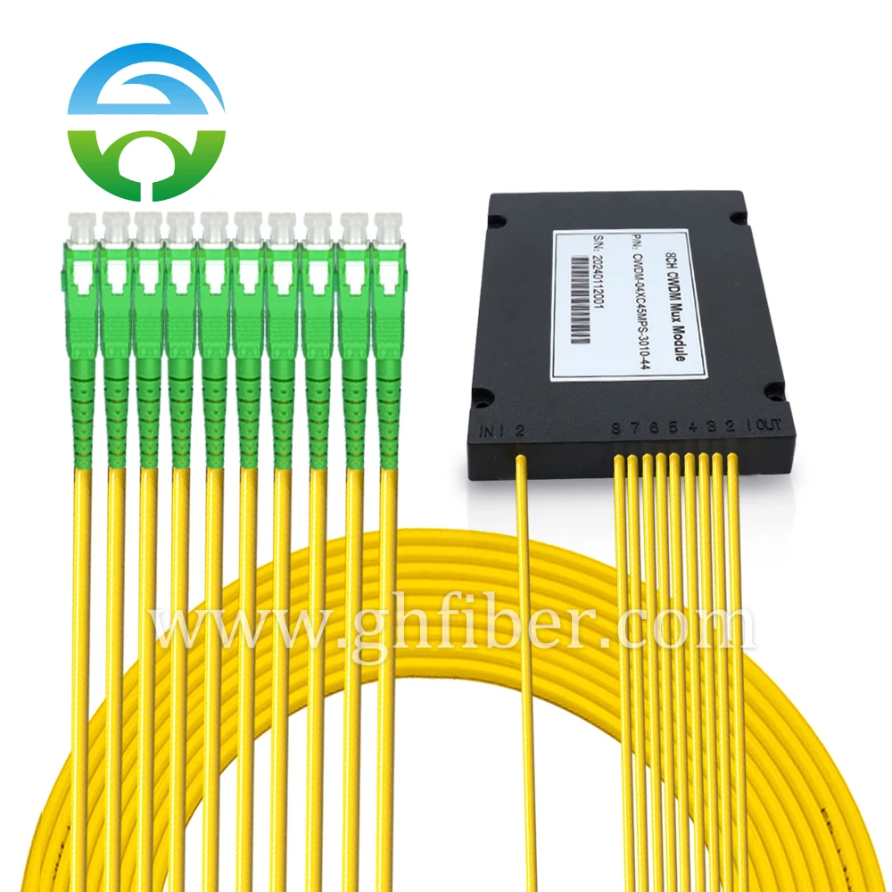 CWDM Module Multiplexer, MUX or DEMUX, 2.0mm Cable, 1 Meter, 1 m 1270nm ~ 1610nm, 8 Channel