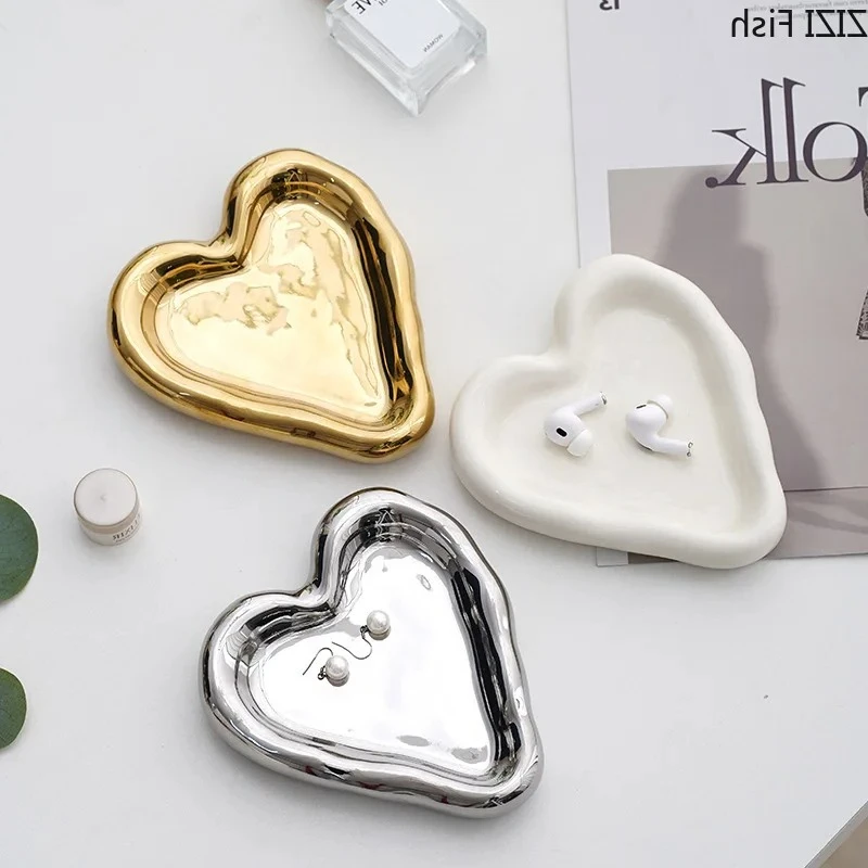 Heart Shaped Trinket Dish Ceramic Decorative Jewelry Trays Vanity Trays for Jewelry Keys & Earbuds Jewelry Storage Tray for Home