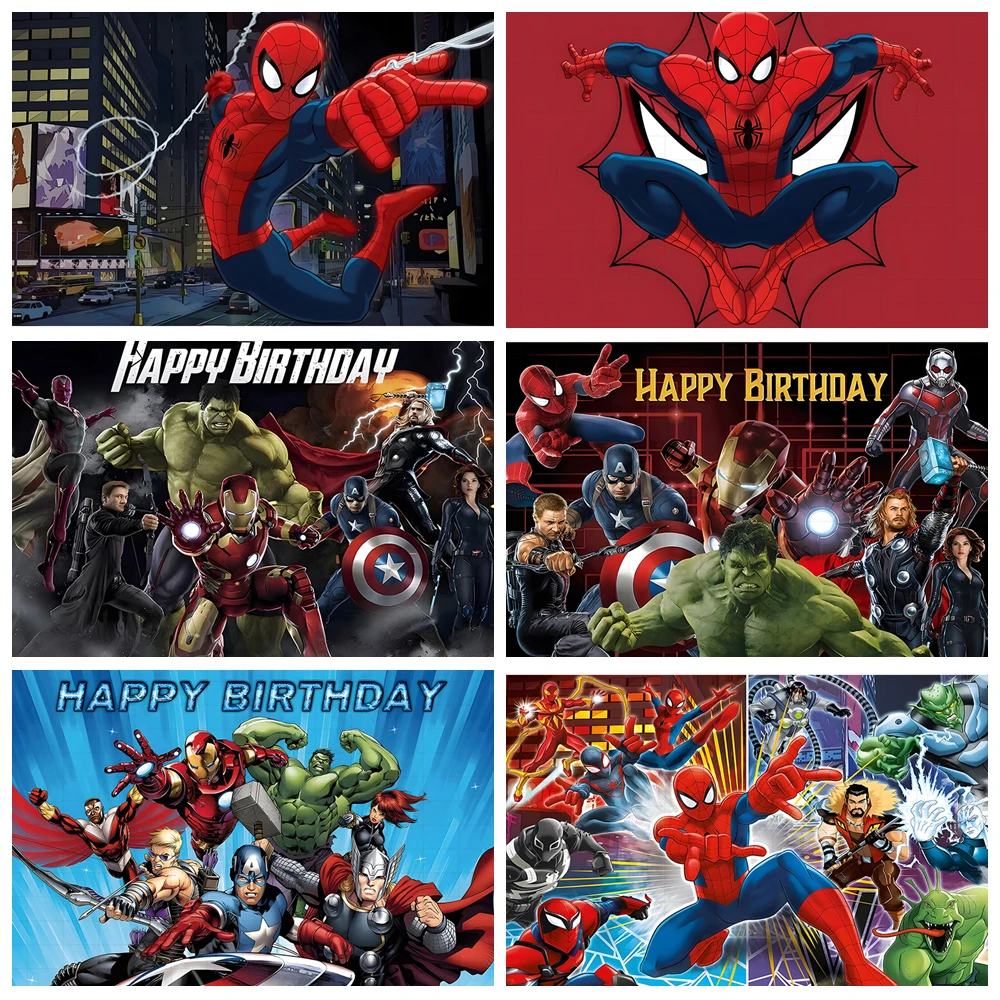 

Hulk Iron Man Theme Children's Birthday Banner Background Jumping Spider Man for Kids Party Photography Decoration Supplies