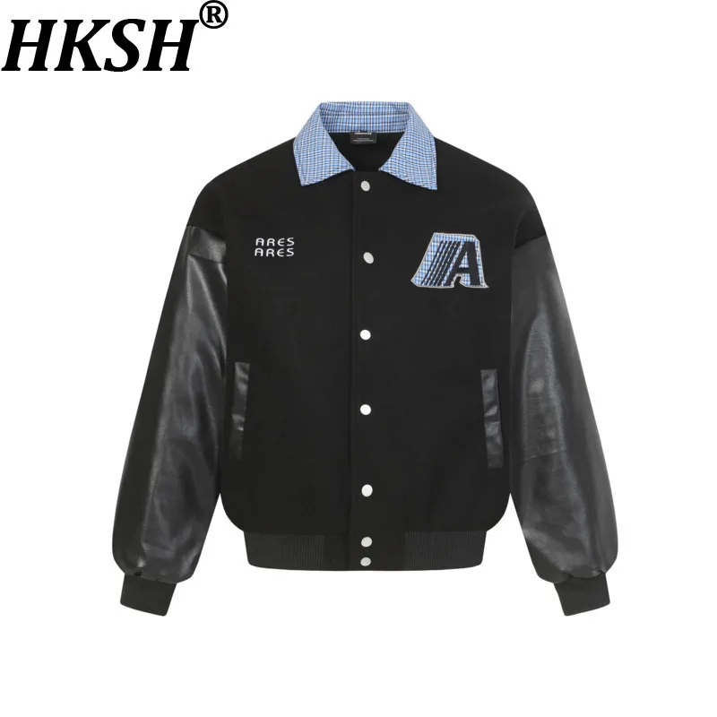 

HKSH Spring Autumn New Men Tide Punk American Turn-Down Collar Baseball Jacket High Sense Patchwork Fashion Vintage Coat HK16368