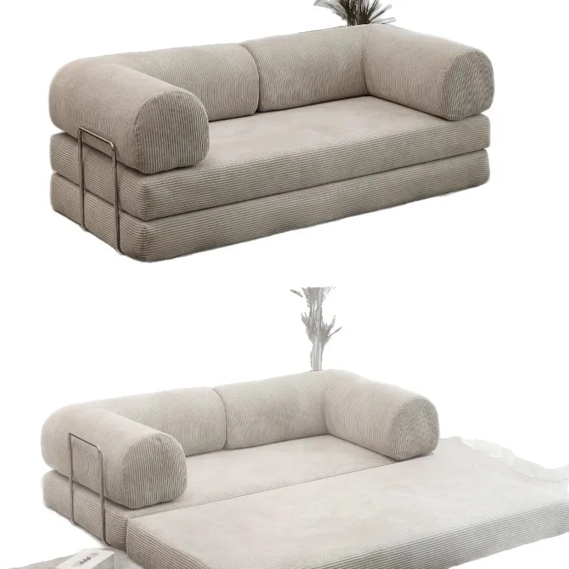 Creative Minimalist Small Apartment Extendable Folding Sofa Bed Removable Washable Compression Straight Row Living Room Flannel